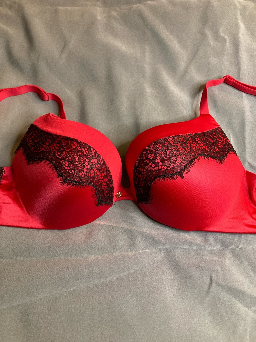 Victoria's Secret Red Satin Push-Up Bra with Black Lace